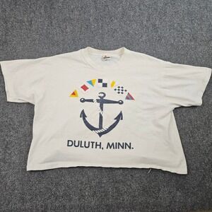 Duluth Minnesota Tourist Tshirt Womens OSFA White Cropped Anchor Vintage 90s Tee